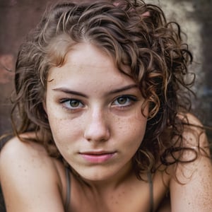 portrait of young 18yo cute lustful face French woman in curled up in a ball wearing jeans and ripped dirty  tshirt ,(dirty body:1.6), (messy hair:0.1)  ,(naked breast), (shot from distance) ,  low angle,  smile,   ,(sweat), (wet body),   sport dress,   depth of field, ( gorgeous:1.2), 
 Abandoned House, detailed face,  dark theme, Night, soothing tones, muted colors, high contrast, (natural skin texture, hyperrealism, soft light, sharp), (freckles:0.3), (acne:0.3),  Cannon EOS 5D Mark III, 85mm
,Extremely Realistic
