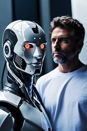 In a world where man and machine coexist, a rugged and determined man stands alongside his loyal robot companion. Together, they form an unstoppable duo, combining the strength and resilience of the human spirit with the precision and efficiency of advanced robotics. With a weathered face and a glint of determination in his eyes, the man relies on his robotic companion's unwavering loyalty and cutting-edge capabilities to navigate the challenges they face. The robot, a marvel of engineering, is an extension of the man's own abilities, seamlessly integrating into their partnership. They traverse the world, facing adversity head-on, as a testament to the power of human-machine collaboration in this futuristic realm.