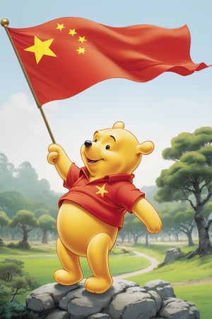 winnie the pooh, chinese flag