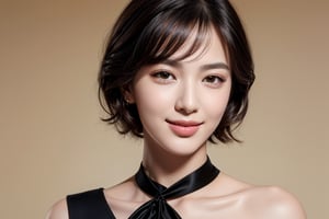 masterpiece, best quality, photorealistic, raw photo, 1girl, short hair, gucci style, light smile, detailed skin, pore, black cloth,  violin, low key, stage_background