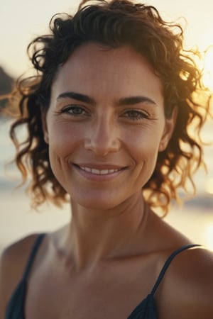 photograph portrait of Female. smiling , stoic cinematic 4k epic detailed 4k epic detailed photograph shot on kodak detailed bokeh cinematic hbo dark moody standing on the beach 