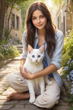 ## Keywords for AI Image Creator:

**Girl:**

* Young woman,
* long dark hair,
* blue eyes,
* standing,
* outdoors,
* sunlight,
* casual clothing,
* smiling,
* gentle expression,
* kind eyes,
* barefoot

* Stray dog, medium size, brown fur, sitting, looking up
* Stray cat, black fur, white patch on chest, rubbing against leg
* Stray kitten, grey fur, white paws, playing with shoelaces
* Stray rabbit, white fur, pink eyes, hopping around feet


* Alleyway,
* city street,
* park,
* forest,
* sunlight filtering through trees,
* warm color palette

* realistic,
* high quality,
* detailed,
* portrait,
* emotional,
* compassionate,
* love for animals,
* hope,
* second chance,
* rescue


