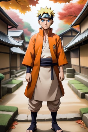 (Anime) (Naruto wearing a mordern dress) ( standing leaf village)