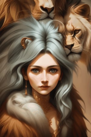Moder Svea with her lion,
(very detailed and meticulous), 
bedroom,
Realistic photography effects,
Realism, highest quality, arshad art,

