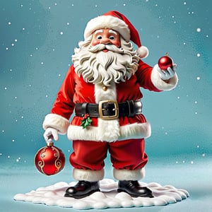Santa Claus stands at the center of the frame, exuding the timeless charm of the holiday season. His iconic red suit is adorned with fluffy white fur trim, perfectly contrasting the bold shade of crimson. The coat, fastened with a thick black belt and a polished golden buckle, cinches around his rotund belly. The suit's cuffs peek out from underneath a pair of immaculate, snow-white gloves that he wears with a jolly demeanor.

Santa's robust, rosy cheeks are framed by a well-groomed, snowy white beard that cascades down to his chest. His friendly, twinkling eyes, framed by round spectacles, radiate warmth and merriment. A cherry-red nose adds a playful touch to his cheerful countenance.

Upon Santa's head rests a plush, fur-trimmed hat, matching the ensemble, with a fluffy white pom-pom hanging delicately at the tip. The hat sits jauntily atop his head, completing the quintessential look of the beloved gift-giver.

In one hand, Santa holds a carefully wrapped present, adorned with festive paper and a perfectly tied bow. The other hand, raised in a gesture of merriment, holds a sleigh bell that chimes with the joyful sound of the holiday spirit.

This detailed image prompt of Santa Claus captures the classic and heartwarming essence of the beloved character, ready to bring joy and gifts to all.

Christmas magic, pastel colors,best quality 32K super detailed small clear cute details, crash,ral-chrcrts