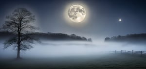 moon, fog, landscape, 