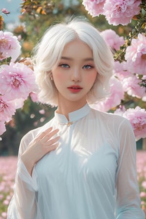 (masterpiece, best quality, niji style), (realistic, octane render, lot of details:6.3),
(full body photo :4.3), beautiful woman, korean woman, looking at the camera, (photo from head to toe:3.5),

(70s retro hairstyle:4.5),

clothing; ao dai vietnam, white ao dai, white dress, white clothings, 

long white pink pastel wavy hair, (white hair:3.5), brown eyes, beautiful eyes, closed mouth, The girl is tall and looks like a beauty queen,

hair blowing in the wind, small flower petals flying in the wind, flower petals flying in front of the girl,

(background is pink flower field of australia:1.1),

cinematic film still an awarded profesional photo of Leafwhisper, ideal body posture, perfect body proportions, hyperrealistic art, extremely high-resolution details, photographic, realism pushed to extreme, fine texture, incredibly lifelike,

different posture, up arms, ((arms up)), crazy mad aggressive face and eyes, fantasy, concept art, arms up, jump up, hands touch softly her face, (Both hands lift both tits:2.1),LinkGirl,aotac