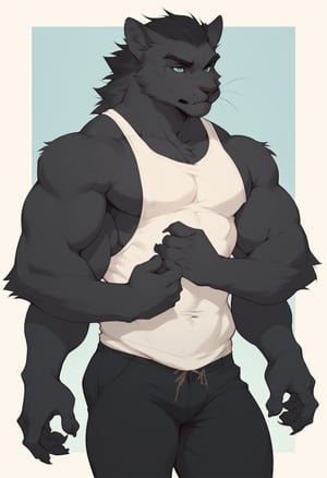 score_9, score_8_up, score_7_up, BREAK,score_9_up score_8_up, midnight fur, anthro_feline, (4 arms), 4 hands, fit body, muscular legs, semi muscular arms, tank top, pirate outfit, charcoal hair, deep blue eyes, bodybuilder pose, male
