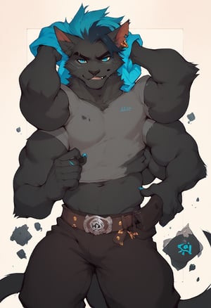score_9, score_8_up, score_7_up, BREAK,score_9_up score_8_up, charcoal fur, anthro_feline, (4 arms), 4 hands, fit body, muscular legs, semi muscular arms, pirate outift, midnight hair, deep blue eyes, bodybuilder pose, male