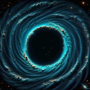 ASTRONOMIC  TELESCOPIC  CAPTURE  CYAN  GALACTIC  DUST  REGION  AROUND A DARK HOLE