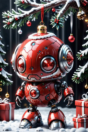 [cute christmas present sphere] red robot, frostracetech, cyborg style, (Christmas theme, Christmas tree)