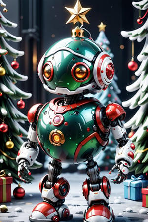 [cute christmas present sphere] robot, frostracetech, cyborg style, (Christmas theme, Christmas tree)