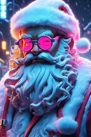 Santa Claus, neon glasses, snowy, cyberpunk, full body photo, realiastic, 8k, highly detailed, more detail XL