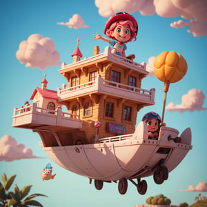 Cartoon Illustration of Emma, a small girl with pink curly hair, bright eyes, and a cute helmet, holding an English dictionary, cute, beautiful, innocent, and smiling, in a futuristic cityscape to enhance the sense of the future.
floating English letters, a floating cloud library, and radiant brain-shaped machines to convey a modern feel to English learning. 
Include open books with colorful English words, pictures, or learning cues to represent the richness of learning. Use bright and lively colors, and add distinctive elements such as a logo for "HappyBrain English Lab" Please write in English.
3d cartoon, extremely detailed, dynamic angle, 
Pixar style, Ghibli Studio, 
8k, octane render, 
natural lighting, hyperrealistic, masterpiece artwork, best quality, 

baby face, DonMF41ryW1ng5 ,DonML34f, organic,Clay Animation,candyland,baby face,fantasy00d,isometric