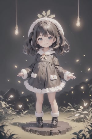  a big eyes beautiful little girl,  wearing warm clothes,  smiling happily,  so cute and sweet,  HD 8k,,Christmas,black-hair,Christmas,stuffed bunny,short-hair,firefliesfireflies