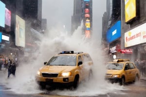 water crashing in to Times Square in New York