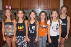 2020s Halloween themed slumber party, tween girls, nineten, halloween themed underwear and pajamas, different girls,photo