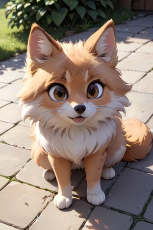 (extremely detailed and realistic CG rendering),best illumination,best shadow,an extremely delicate and beautiful,playfulness and loyalty,furry,adorable companion,expressive eyes,unique personality,cute accessories,outdoor setting,natural lighting