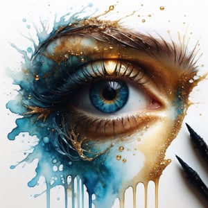 Magical shades of ocean digital illustration  beautiful , watercolor wet on wet, black ink, washed ink, golden ratio, perfection, dynamic, open eyes, perfect anatomy, photorealistic concept art, smooth, optical illusion, inspired by Carne Griffiths, white background, trending on artstation, sharp focus, studio photo, intricate details, highly detailed