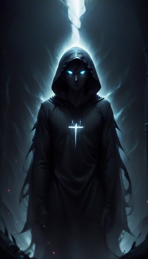 prfm style, dark city street, an air of mystery and fear, minimal glow of light from street lights, figure wearing a hood hide in the shadows, can only make out the outline of the mysterious figure. there is a glint of light coming from an object he is carrying