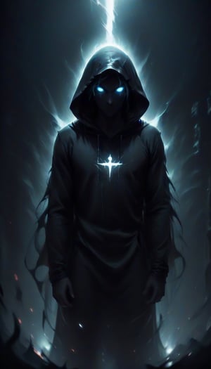 prfm style, dark city street, an air of mystery and fear, minimal glow of light from street lights, figure wearing a hood hide in the shadows, can only make out the outline of the mysterious figure. there is a glint of light coming from an object he is carrying