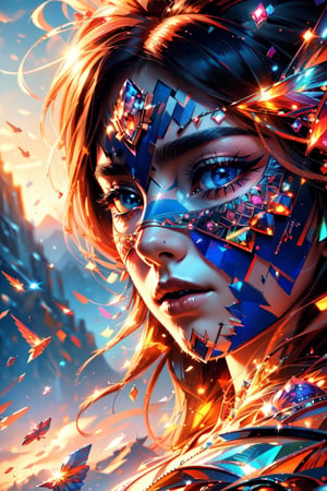 vibrant colors, female, masterpiece, sharp focus, best quality, depth of field, cinematic lighting, ((solo, landscape )), (illustration, 8k CG, (extremely detailed), masterpiece, ultra-detailed, one girl, (crystals:1.2), (shining:1.1), (multicolors:1.3),  