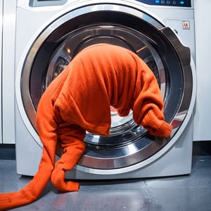 real photo style,multiple colors,high definition,Rich in intricate details. 8K, Ito Junji's style,A real photo, close up, a front view of a drum washing machine. A female maintenance technician tried to climb into the washing machine. Only her legs were exposed, and her two hind legs were kneeling at the mouth of the washing machine. It was intricate, meticulous, and the noise texture was lifelike.