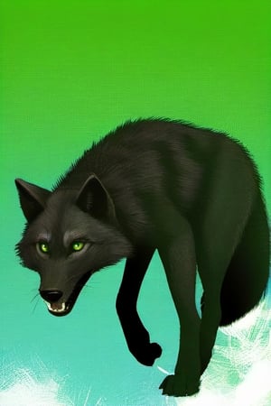 Black wolf,((plane green background))