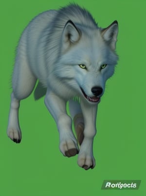 photo r3al,photorealistic,pure white wolf,Animal,hooved legs, open mouth, angry face
