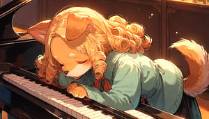 score_9, score_8up, score_7up, score_6up, score_5up,source_anime,cute,kawaii,1girl,solo,blonde hair,dog ears fluff,,brown eyes,(playing piano:1.3),closed eyes,(furry:1.3),(Serious:0.7),curly hair,(pianist:1.3)