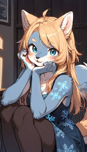 score_9, score_8up, score_7up, score_6up, score_5up,source_anime,source_furry,(furry:1.3),anthro,cute,kawaii,1girl,solo,dog ears,blonde hair,indoors,(dark room:1.0),(her body adorned with glowing neon blue snowflake tattoos:1.2),The intricateilluminate the shadows around her,high-contrast anime-style,