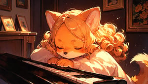 score_9, score_8up, score_7up, score_6up, score_5up,source_anime,cute,kawaii,1girl,solo,blonde hair,dog ears fluff,,brown eyes,(playing piano:1.3),closed eyes,Oil painting style,Fine art parody,(furry:1.3),(Serious:0.7),curly hair,(pianist:1.3)