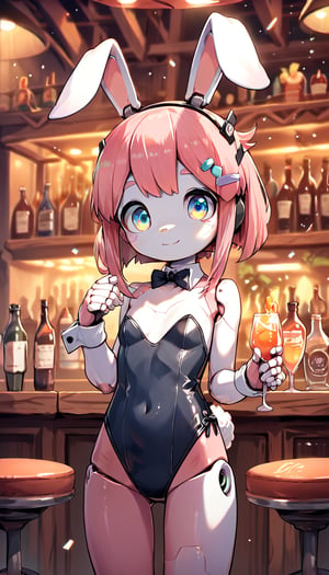 score_9_up, score_8_up, score_7_up,score_6_up,score_5_up,source_anime,masterpiece,best quality,illustration,cute,kawaii,1girl,solo,mechanical body,rabbit ears,playboy_bunny,indoors,bar,light smile,(petite:1.2),source_furry,(robot:1.3)