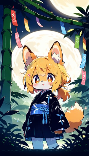  score_9_up, score_8_up, score_7_up,source_anime,masterpiece,best quality,illustration,1girl,solo,blonde hair,ponytail,dog ears,gradient brown eyes,source_furry,tanabata,tanzaku,bamboo thicket,full moon,(mysterios:1.3),score_6_up,score_5_up,score_4_up,furry