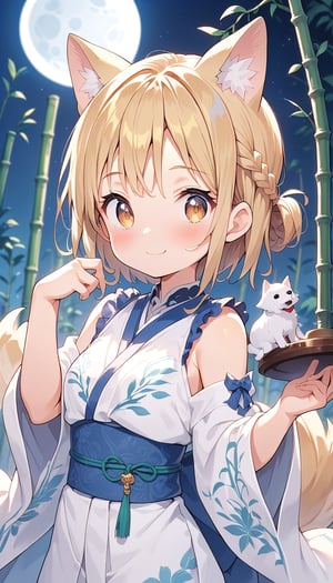  score_9_up, score_8_up, score_7_up,score_6_up,score_5_up,score_4_up,source_anime,masterpiece,best quality,illustration,cute,kawaii,1girl,solo,blonde hair,french_braid,dog ears,gradient brown eyes,(tanabata:1.2),tanzaku,(silver bamboo thicket),blue full moon,(mysterios:1.3),(heresy:1.4),supplication,kimono Ethnic Dress,(see-through long shawl:1.1),