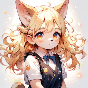 score_9_up, score_8_up, score_7_up,score_6_up,score_5_up,source_anime,source_furry,masterpiece,best quality,illustration,cute,kawaii,watercolor \(medium\),,1girl,solo,1girl,solo,dog ears,blonde hair,french braid,gradient brown eyes,Classic Speakeasy Bartender,fitted black vest over a crisp white blouse with puffed sleeves and a high neckline,