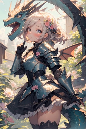 masterpiece,best quality,ultra detailed,highres,absurdres,illustration,cute,kawaii,(girlish:1.3),feminine,soft,texture,long eyelash,impressionism,
BREAK 1girl,solo,dragon wing,dragon horn,thick tail,frills,(scale armor:1.2),leotard armor,laced skirt:
BREAK (flower background:1.1),wallpaper,