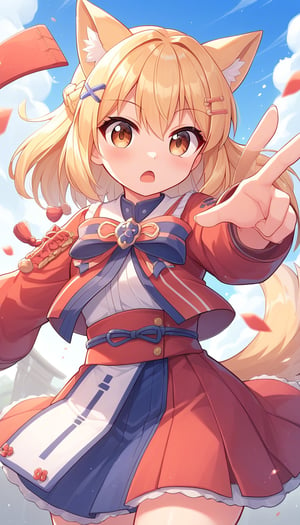 score_9_up, score_8_up, score_7_up,score_6_up,score_5_up,best quality,masterpiece,illustration,cute,kawaii,1girl,solo,dog ears,blonde hair,french braid,gradient brown eyes,japanese Armed,battle stance,battle filed,(>:):1.3),long bow,Archers' equipment