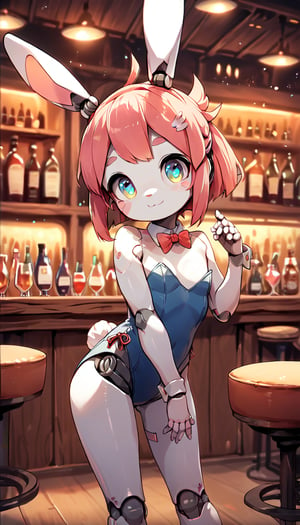 score_9_up, score_8_up, score_7_up,score_6_up,score_5_up,source_anime,masterpiece,best quality,illustration,cute,kawaii,1girl,solo,mechanical body,rabbit ears,playboy_bunny,indoors,bar,light smile,(petite:1.2),source_furry,(robot:1.3)