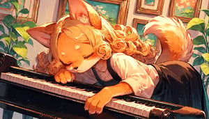 score_9, score_8up, score_7up, score_6up, score_5up,source_anime,cute,kawaii,1girl,solo,blonde hair,dog ears fluff,,brown eyes,(playing piano:1.3),closed eyes,Oil painting style,Fine art parody,(furry:1.3),(Serious:0.7),curly hair,(pianist:1.5)