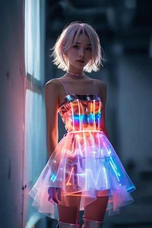 xuer hologram Laser dress,Short pink and white hair,
