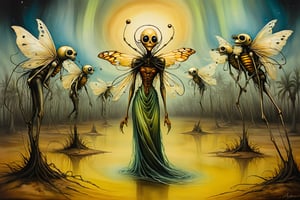 aurora boreal,palmeras,abejas,hongos,ranas,ghost person,dementores,viento,soledad, in the style of esao andrews