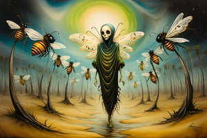 aurora boreal,palmeras,abejas,hongos,ranas,ghost person,dementores,viento,soledad, in the style of esao andrews