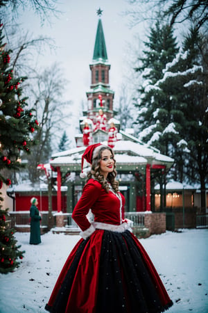 Midshot of MrsClaus, wearing a gorgeous MrsClaus outfit,happy_christmas_background