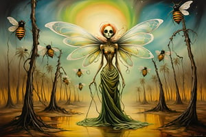 aurora boreal,palmeras,abejas,hongos,ranas,ghost person,dementores,viento,soledad, in the style of esao andrews