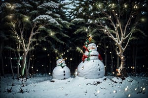 Christmas in the woods with Christmas trees and garlands with Christmas decorations and a very nice snowman,Christmas Room,happy_christmas_background,FFIXBG,firefliesfireflies