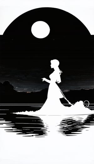 (Beautiful double exposure combining the silhouette of the maiden and the moonlit shore, the moonlit shore acts as a background and its details are incorporated into the maiden, crisp lines, the background is monochrome, sharp focus, double exposure, great full color), detailed textures, high quality, high resolution, high precision, realism, color correction, proper lighting settings, harmonious composition, Behance works