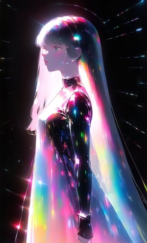 (masterpiece),(best quality), 

1girl, solo, long hair, looking at viewer, simple background, upper body, white hair, blunt bangs, lips, black background, portrait, 

(dress hologram:1.2), bioluminescent liquid,Anime 