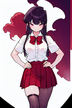  jigoku shoujo, (1girl:1.4),BREAK, 1 girl, portrait, masterpiece, (absurdres, highres, ultra detailed, infrared photography, demon effect:1.2),LINEART, More Detail,

mishaguji, eldritch abomination,mucha art style,bzillust, komi_shouko,

komi shouko, 1girl, solo, long hair, black hair, purple hair, purple eyes, school uniform, white shirt, short sleeves, collared shirt, bowtie, red bow, striped bow, red skirt, shoes, black pantyhose, Standing with hands on the waist, perfect eyes, (upper body:1.4),
(sexy thigh:1.6), brown eyes,DonM0m3g4