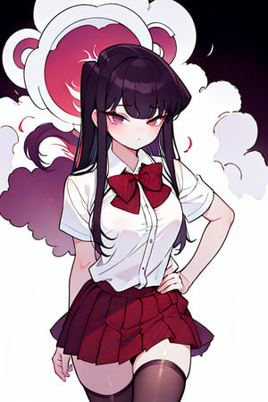  jigoku shoujo, (1girl:1.4),BREAK, 1 girl, portrait, masterpiece, (absurdres, highres, ultra detailed, infrared photography, demon effect:1.2),LINEART, More Detail,

mishaguji, eldritch abomination,mucha art style,bzillust, komi_shouko,

komi shouko, 1girl, solo, long hair, black hair, purple hair, purple eyes, school uniform, white shirt, short sleeves, collared shirt, bowtie, red bow, striped bow, red skirt, shoes, black pantyhose, Standing with hands on the waist, perfect eyes, (upper body:1.4),
(sexy thigh:1.6), brown eyes,DonM0m3g4